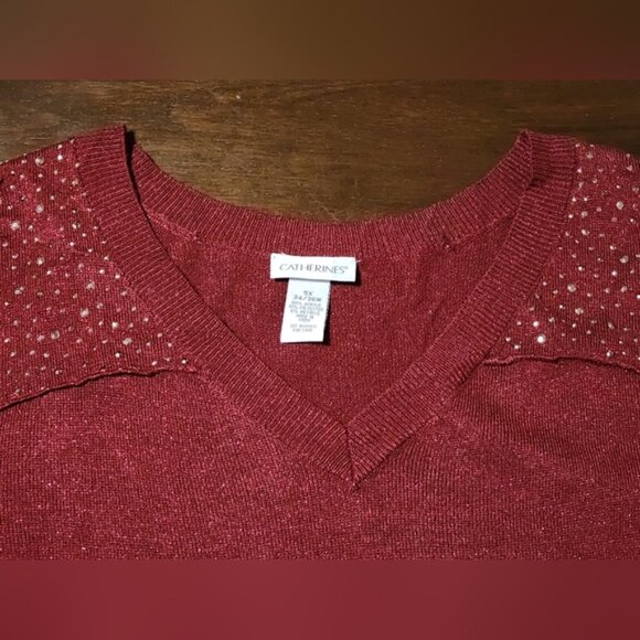 Catherines 5X Burgundy Pullover Sweatshirt Lightweight Glittery 34/36W - Picture 3 of 10